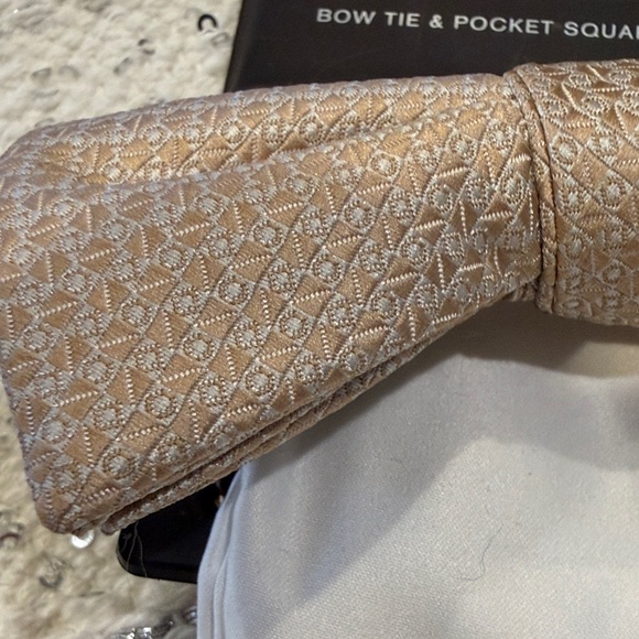Alfani Beige Bow Tie and White Pocket Square Set - Picture 4 of 5